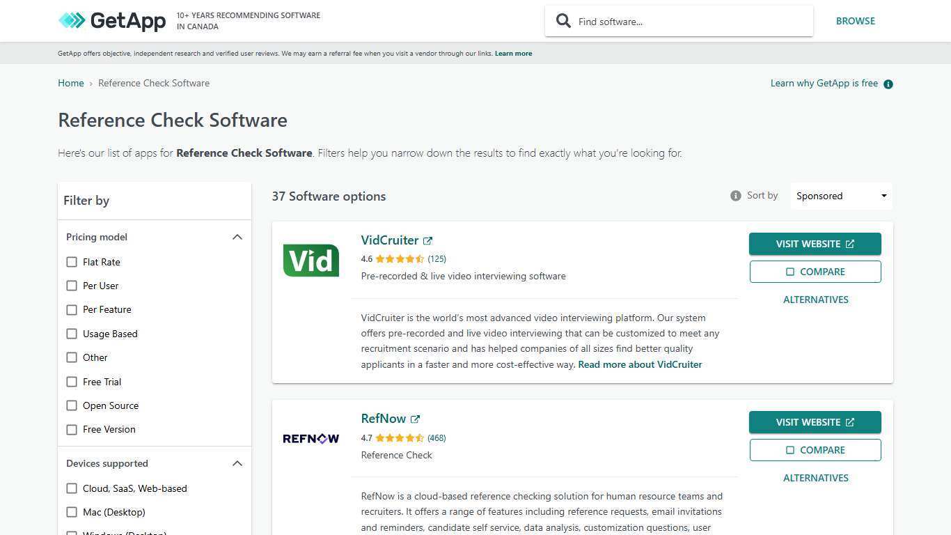Reference Check Software - Top Tools & Providers | GetApp Canada 2026